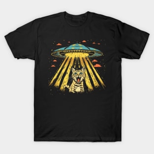 Shocked Cat and UFO Invasion T-Shirt